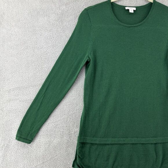 J Jill Sweater Women SP Green Knit Merino Wool Washable Tunic Crew Neck - Picture 5 of 14